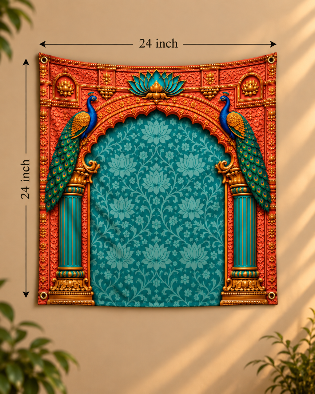 Teal Palace Archway Peacock Tapestry