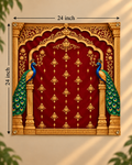 Golden Arch Maroon Background With Peacock Tapestry