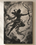 Archer Ram canvas, close view of the ink wash on the canvas weave