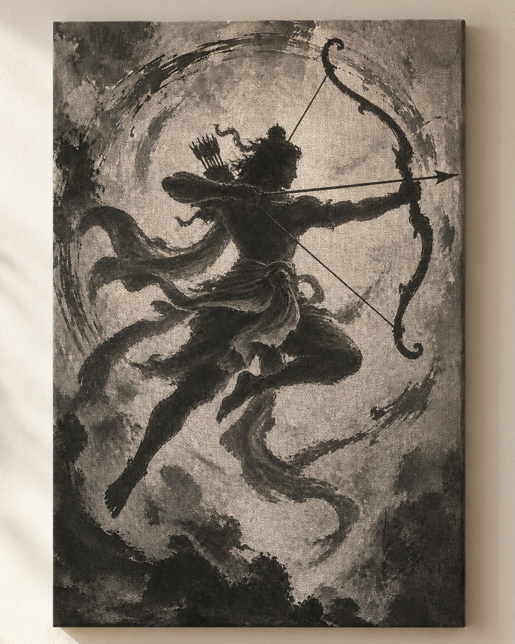 Archer Ram canvas, close view of the ink wash on the canvas weave