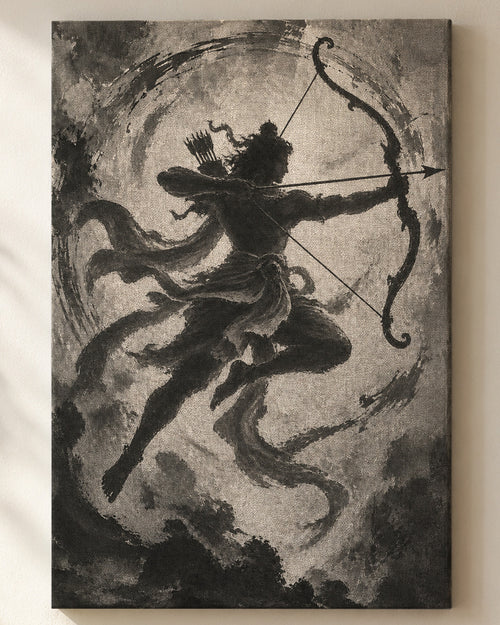 Archer Ram canvas, close view of the ink wash on the canvas weave