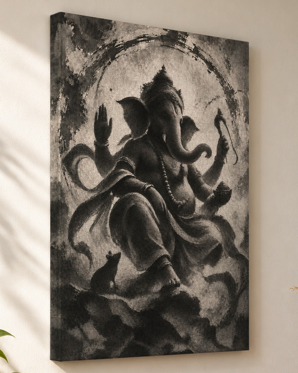 Blessing Ganesha canvas, close view of the gallery-wrapped side