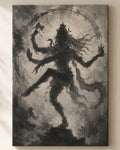 Cosmic Dance Nataraja canvas, close view of the ink wash on the canvas weave