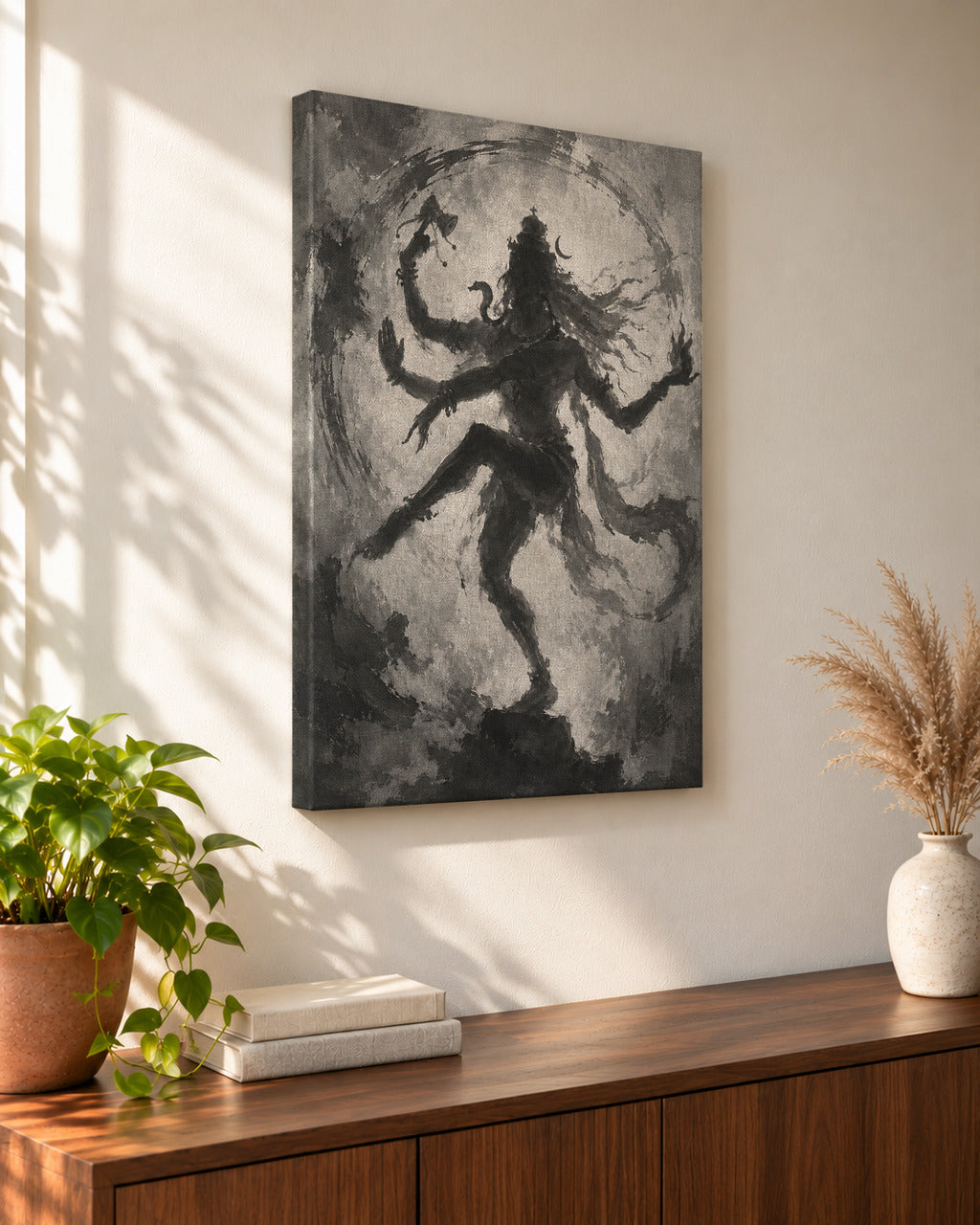 Cosmic Dance Nataraja canvas seen from the side, showing the gallery-wrapped edge