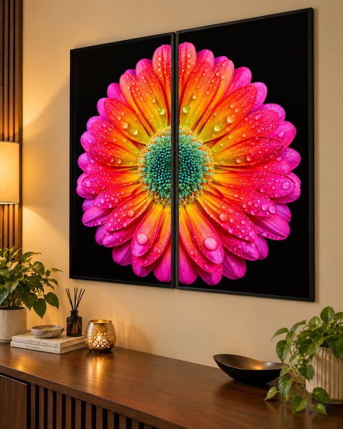 Dewdrop Gerbera Bloom set of 2 poster in a black frame