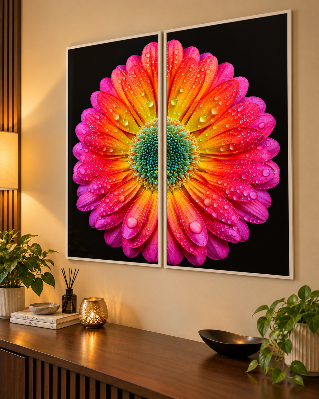 Dewdrop Gerbera Bloom set of 2 poster in a white frame