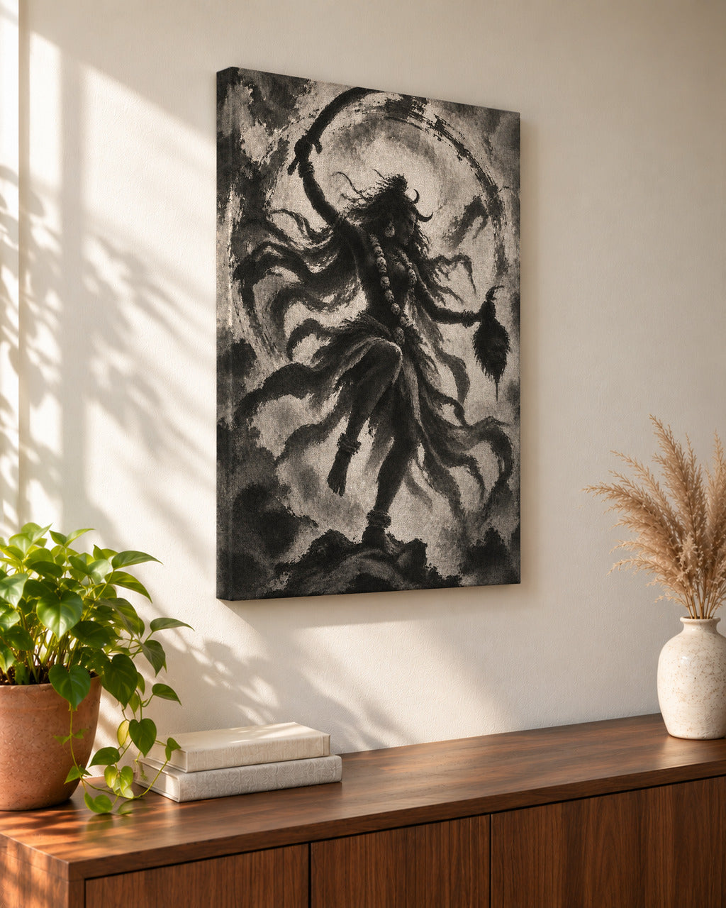 Fierce Kali canvas seen from the side, showing the gallery-wrapped edge