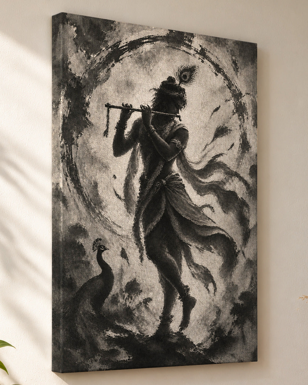 Flute-Playing Krishna canvas, close view of the gallery-wrapped side