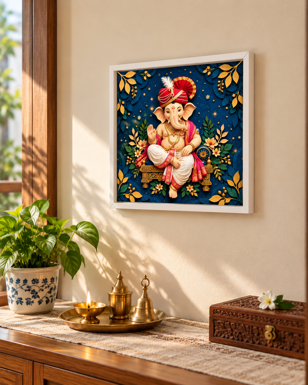 Ganesh poster in a white frame