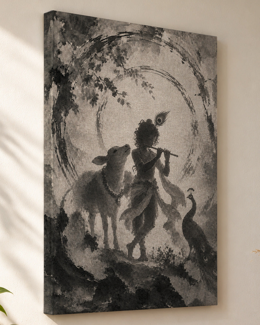 Gopala Krishna canvas, close view of the gallery-wrapped side