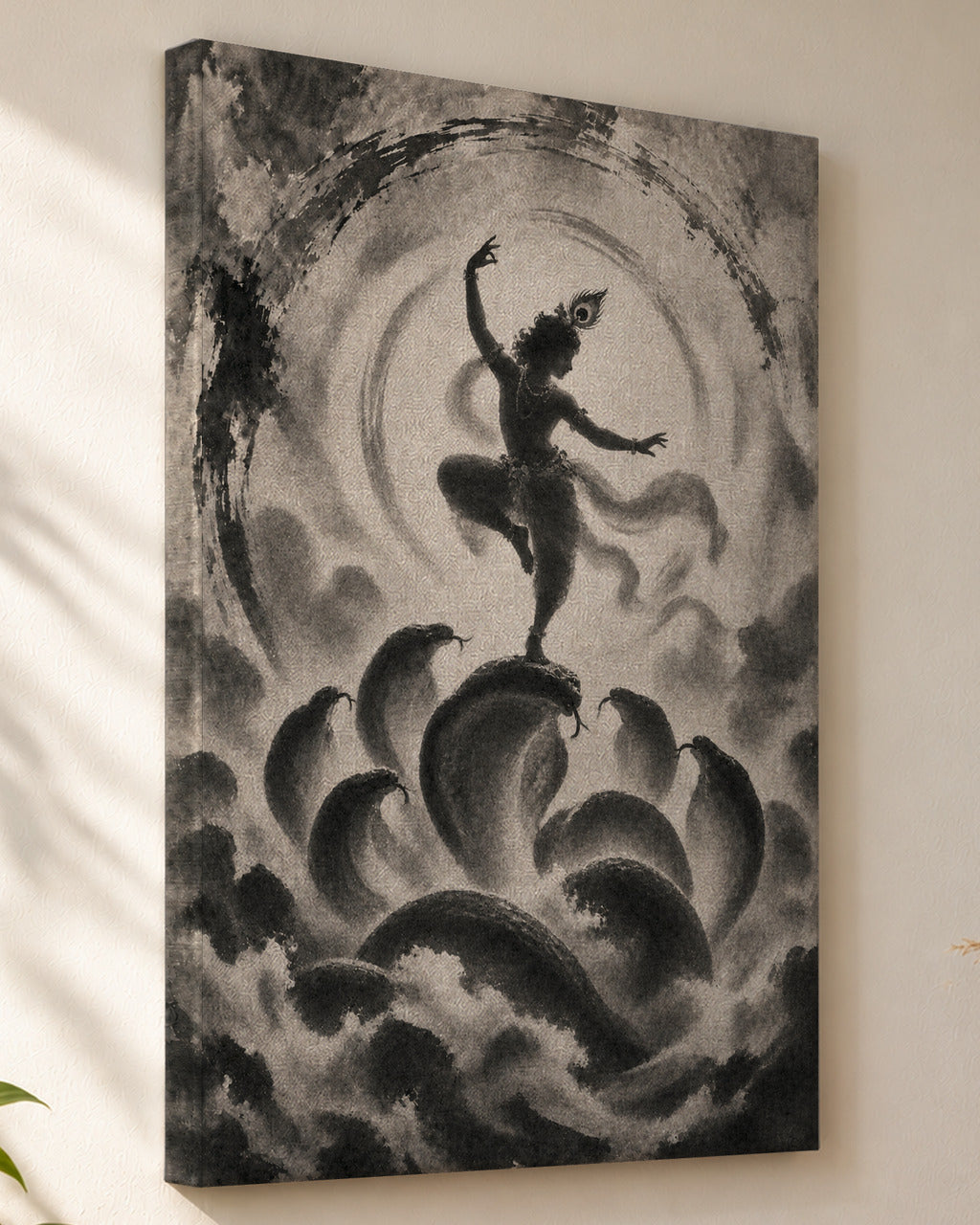 Kaliya Mardan Krishna canvas, close view of the gallery-wrapped side