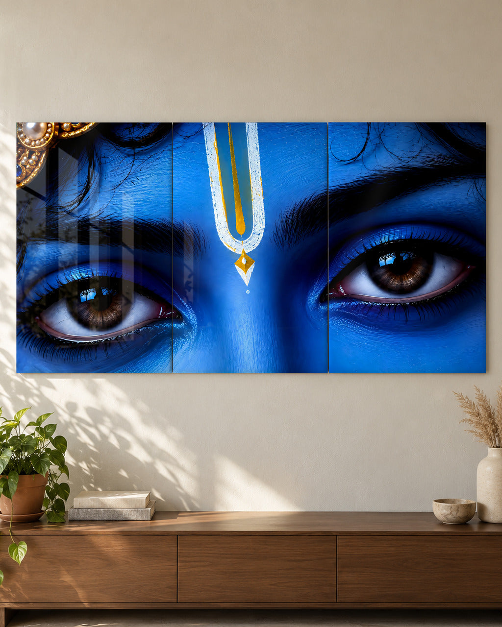 Krishna Gaze set of 3, acrylic, close-up of all three panels