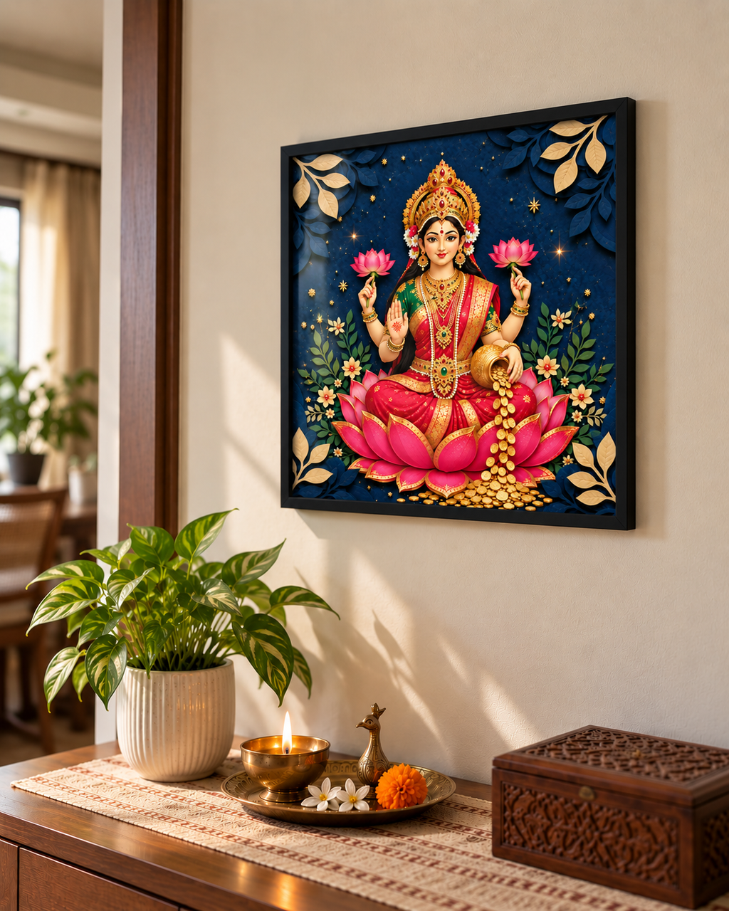 Laxmi poster in a black frame