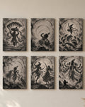 Life of Krishna set of six ink canvases, close view of the gallery wall