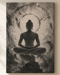 Meditating Mahavira canvas, close view of the ink wash on the canvas weave