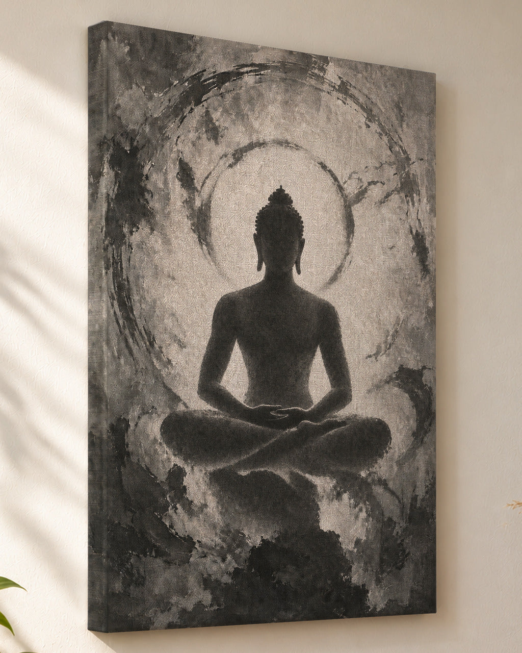 Meditating Mahavira canvas, close view of the gallery-wrapped side