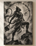 Mighty Hanuman canvas, close view of the ink wash on the canvas weave