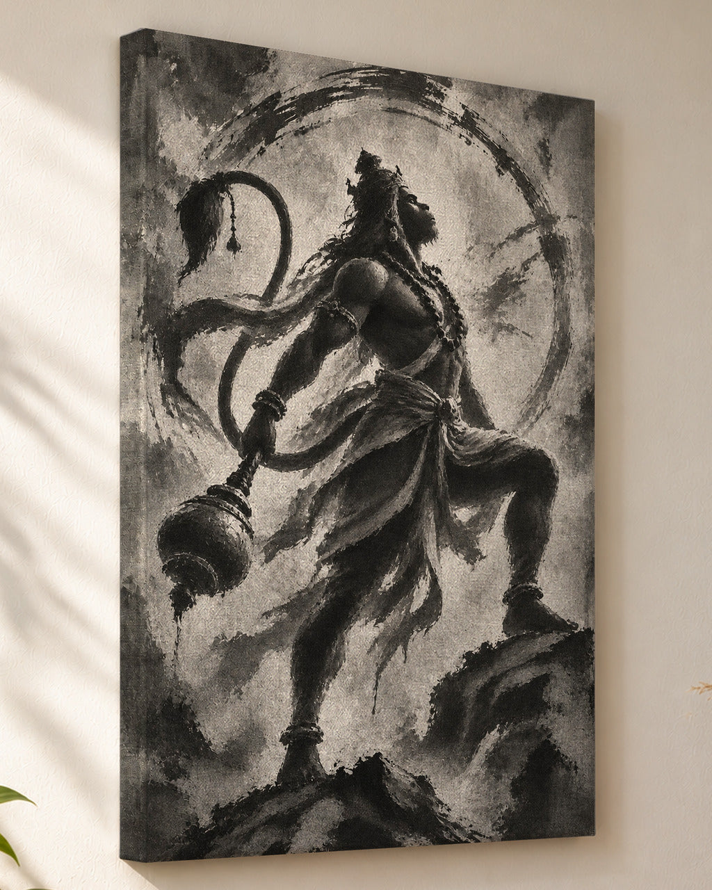 Mighty Hanuman canvas, close view of the gallery-wrapped side