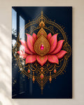 Ornate pink lotus mandala acrylic wall art, close-up