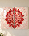 Paper-Cut Mandala set of 2 in Ruby & Ivory, acrylic, close-up of both panels