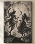 Raas Leela Radha Krishna canvas, close view of the ink wash on the canvas weave