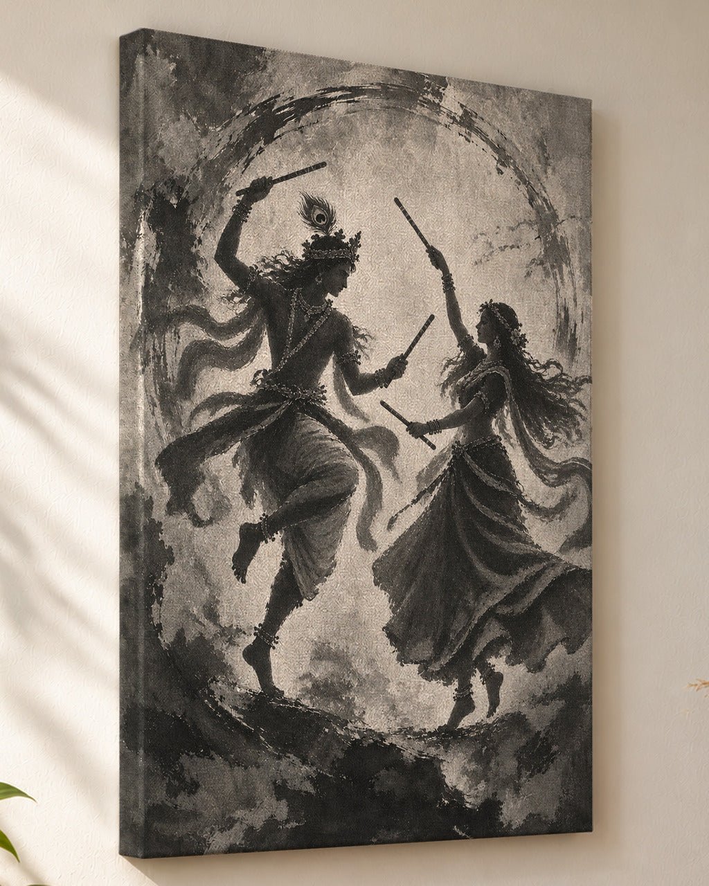Raas Leela Radha Krishna canvas, close view of the gallery-wrapped side