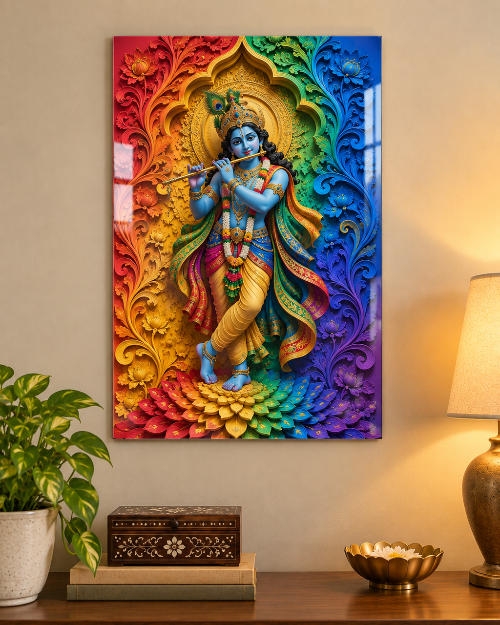 Rainbow Murlidhar Krishna acrylic wall art