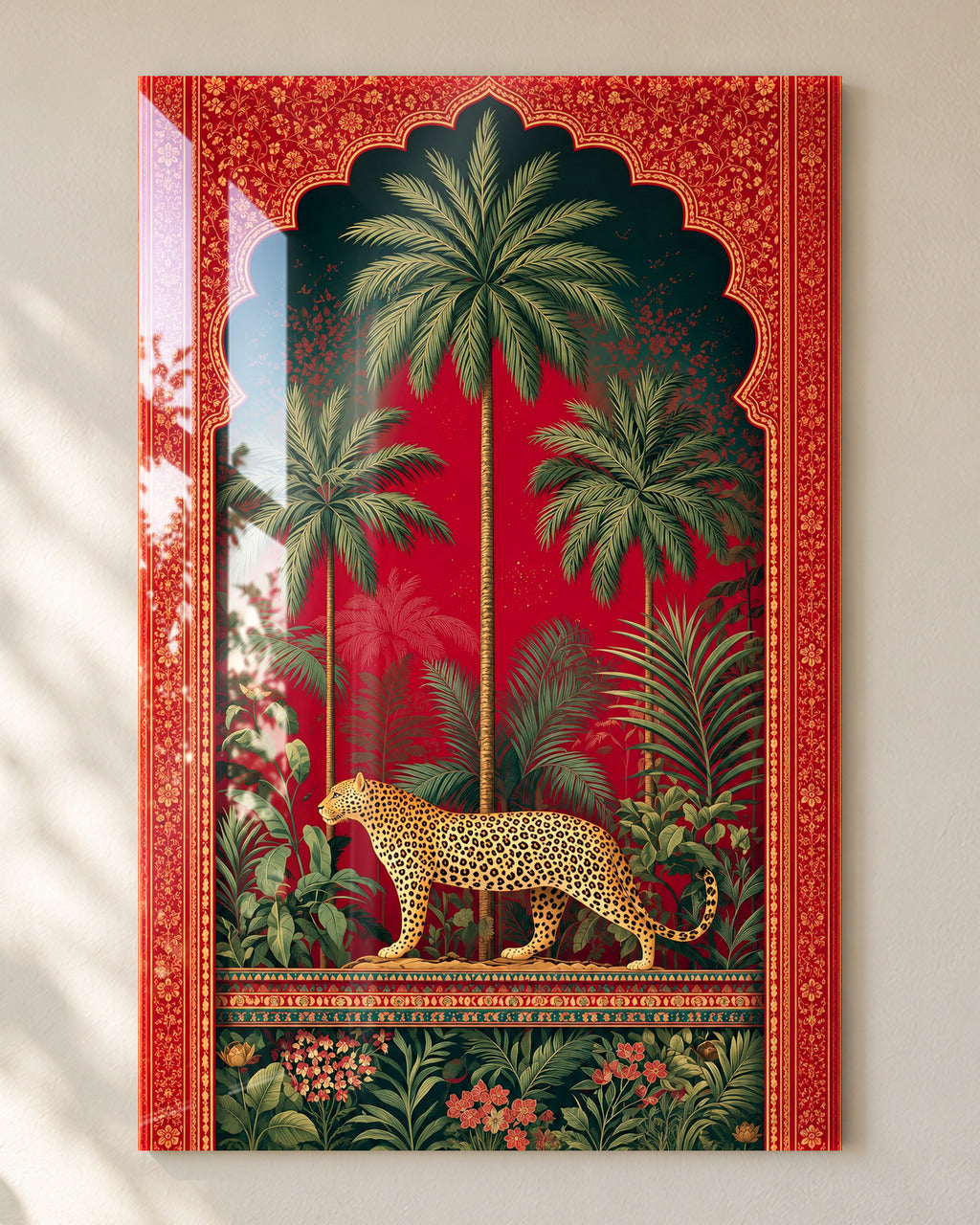 Royal Jungle Leopard acrylic wall art, close-up
