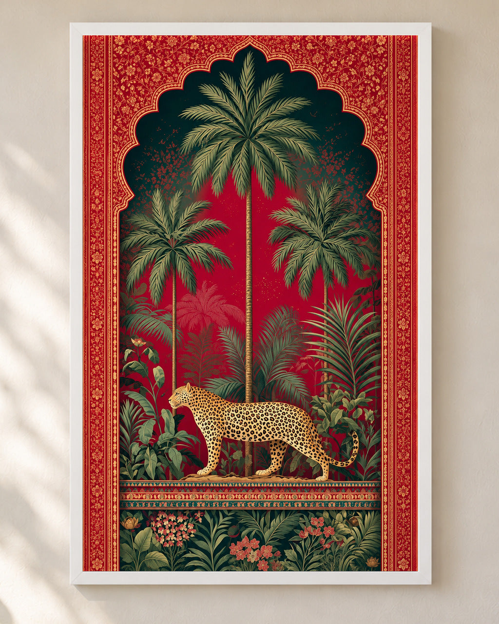Royal Jungle Leopard poster in a white frame, close-up