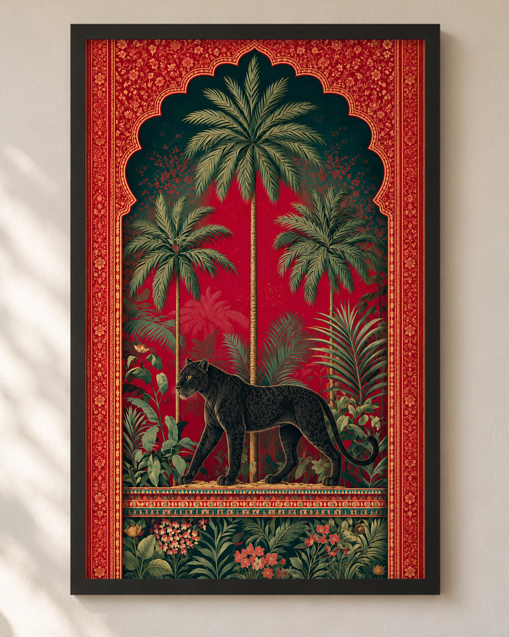Royal Jungle Panther poster in a black frame, close-up