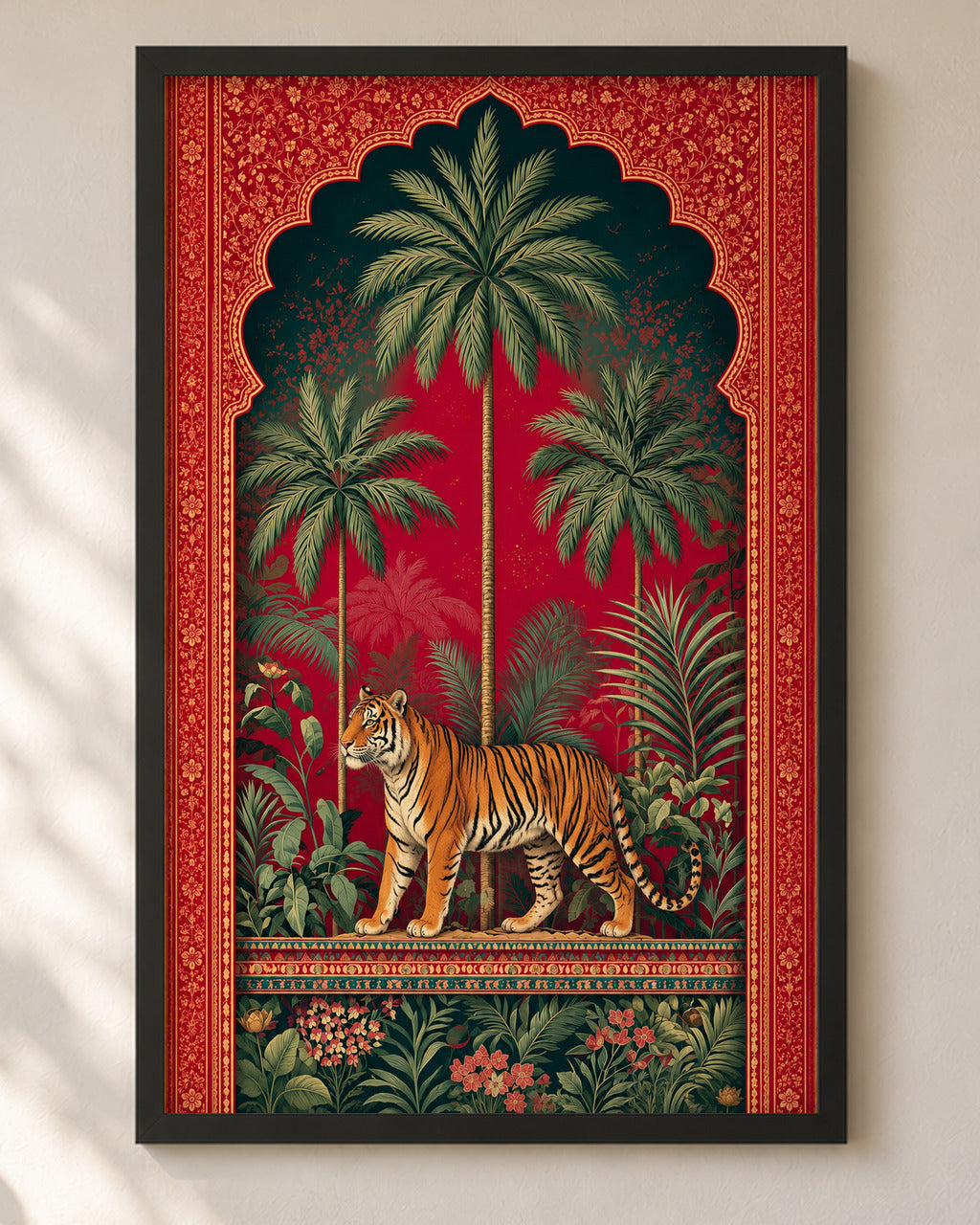 Royal Jungle Tiger poster in a black frame, close-up