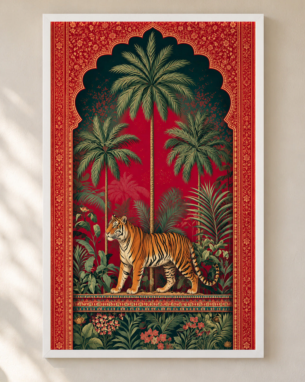 Royal Jungle Tiger poster in a white frame, close-up
