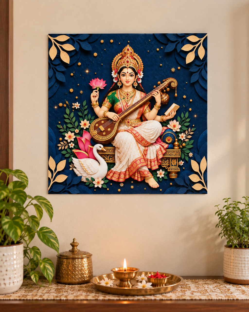 Saraswati wall art poster, front view