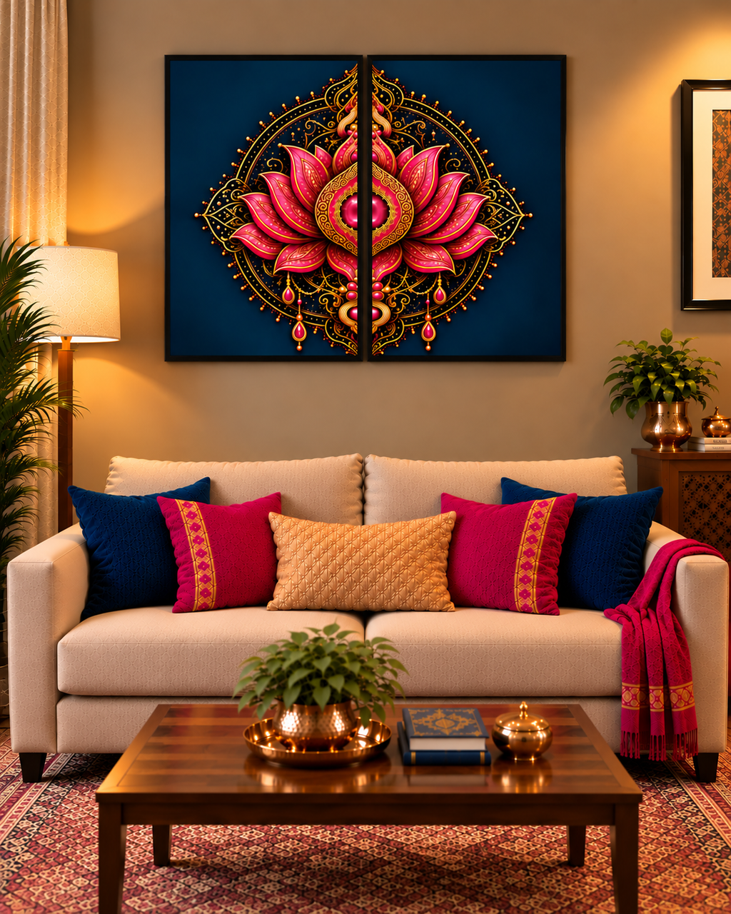 Split Lotus Mandala set of 2 poster in a black frame
