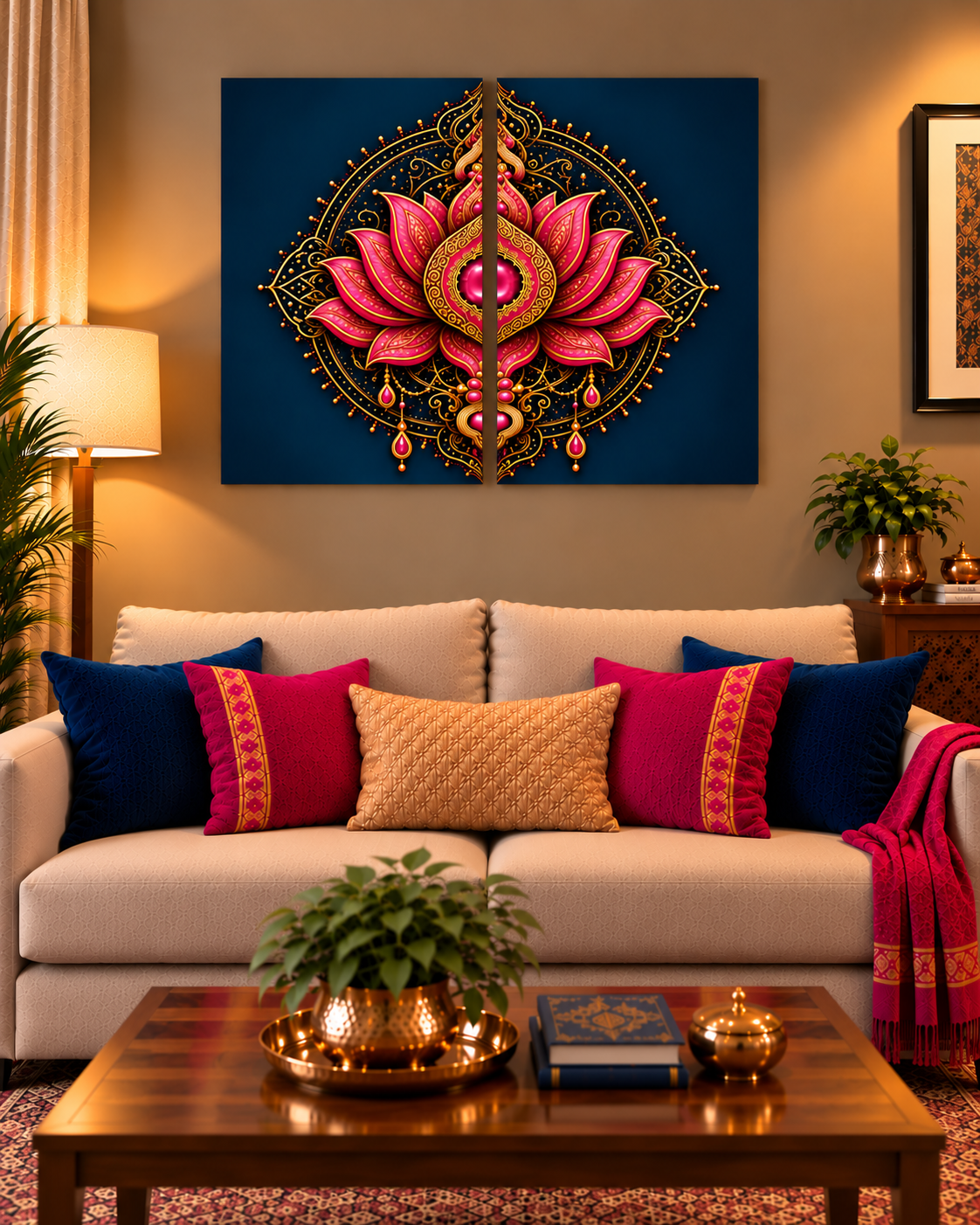 Split Lotus Mandala set of 2 unframed poster on a wall