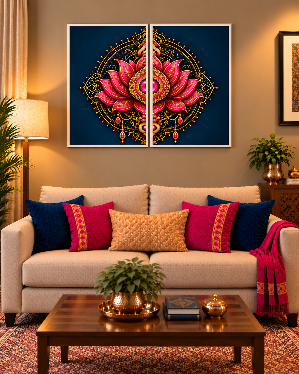 Split Lotus Mandala set of 2 poster in a white frame