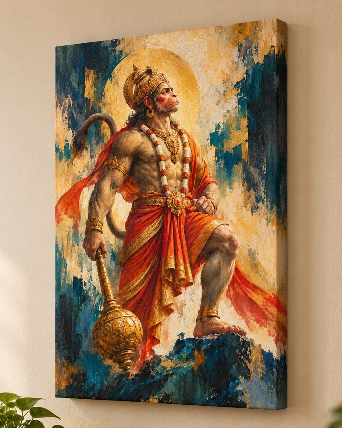 Close-up of Veer Hanuman canvas showing the wrapped edge