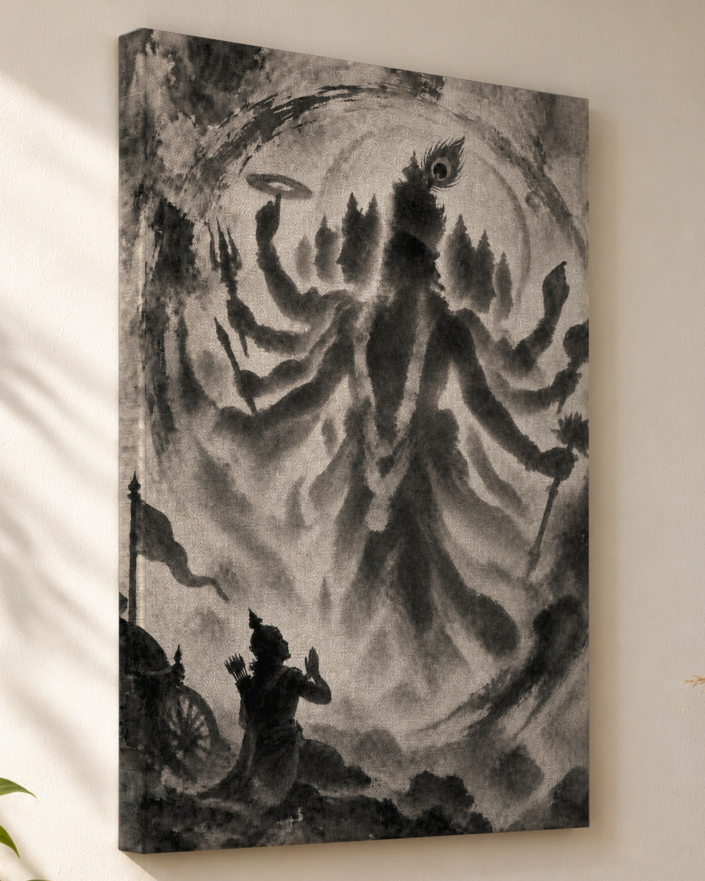 Vishwaroop Krishna canvas, close view of the gallery-wrapped side